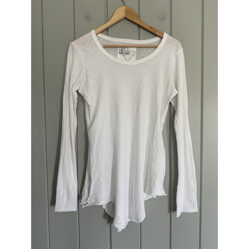 Frank & Eileen Tee Lab T-Shirt S Small Scoop Neck Long Sleeves Asymmetrical Slit